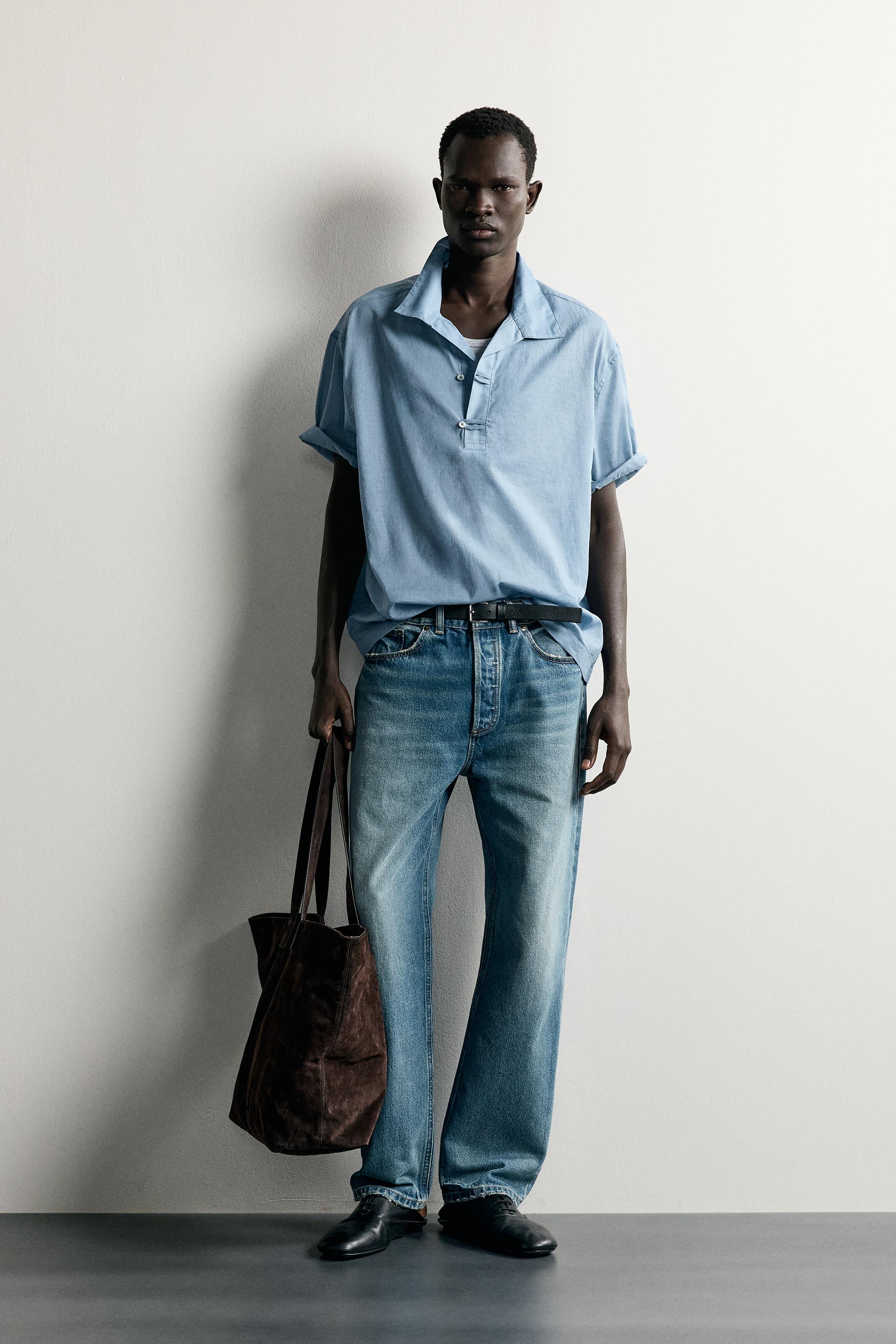 Zara YIKAMA EFEKTLİ RELAXED FIT POLO YAKA T-SHIRT