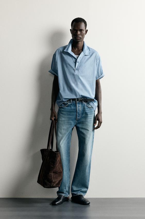 Zara WASHED-EFFECT RELAXED-FIT POLO SHIRT - Blue marl - Image 0