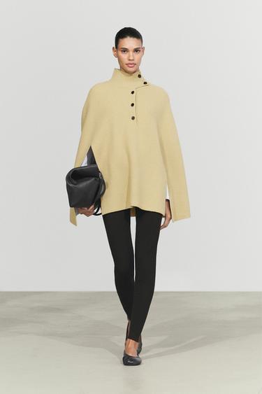 100% wool knit cape with button detail — Olive green 1