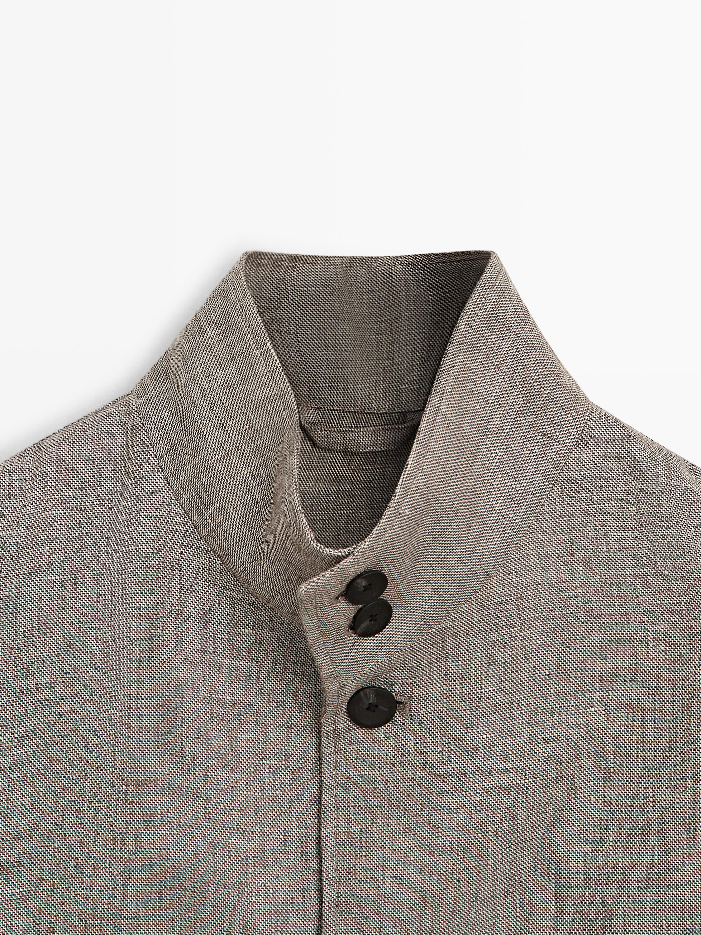 Linen blend bomber jacket with collar detail