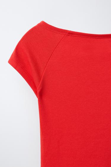 Zara PLAIN MODAL T-SHIRT - Red