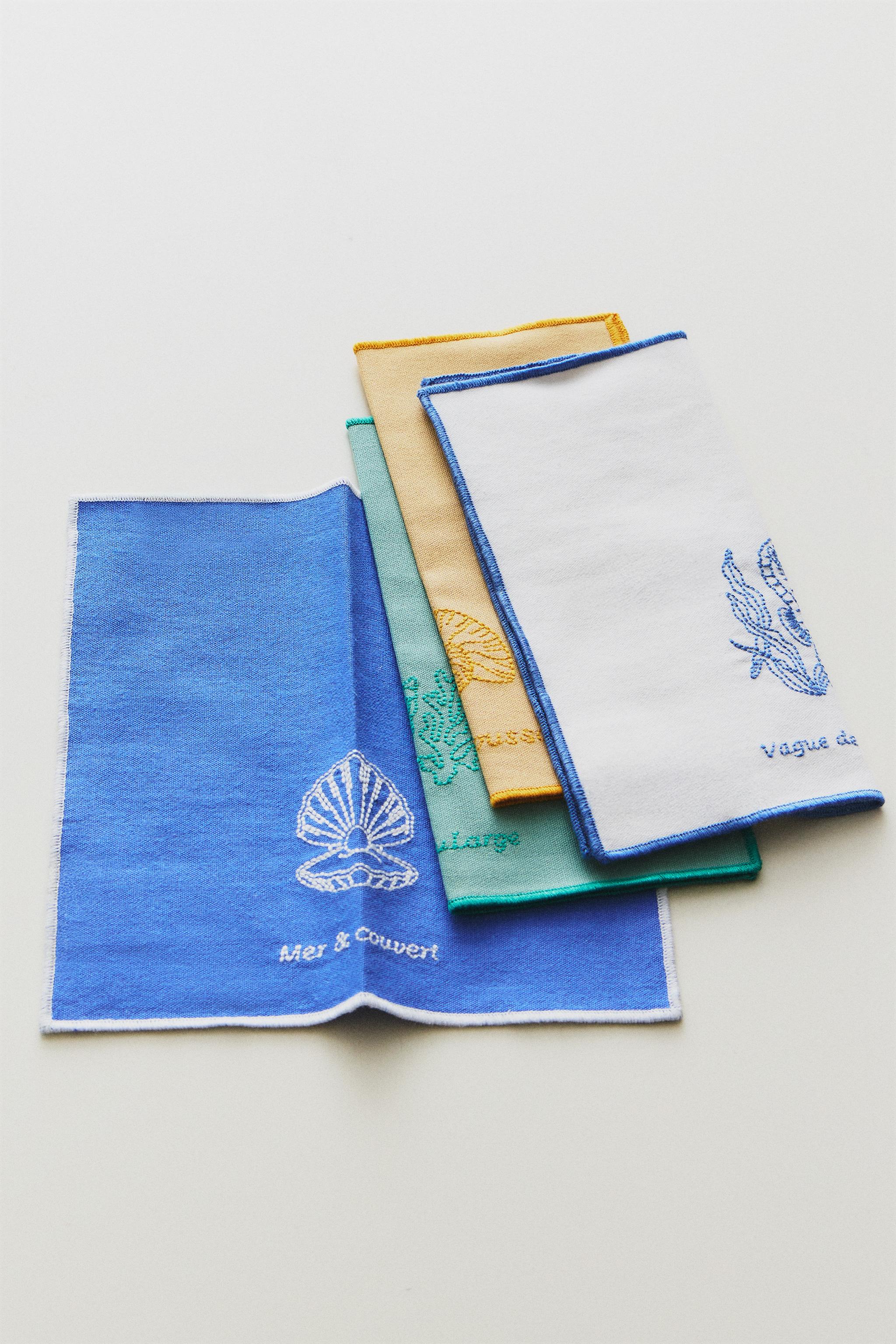 MARINE EMBROIDERED COCKTAIL NAPKINS (SET OF 4) — Blue