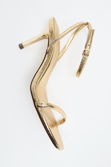 SANDALI S KOVINSKIM SIJAJEM IN VISOKO PETO - Zlata od Zare