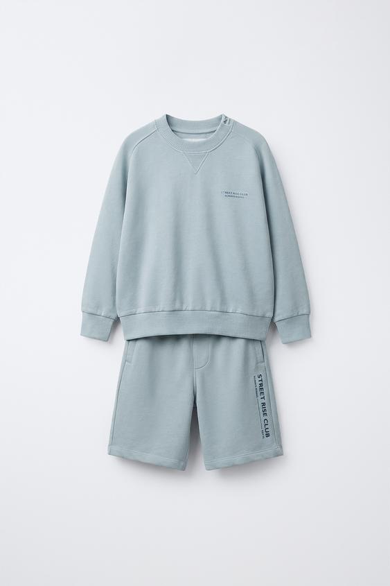 CONJUNTO SUDADERA Y BERMUDA TEXTO - Azul claro de Zara - Imagen 0