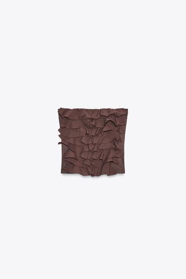 STRAPLESS TOP WITH RUFFLES - Chocolate by Zara