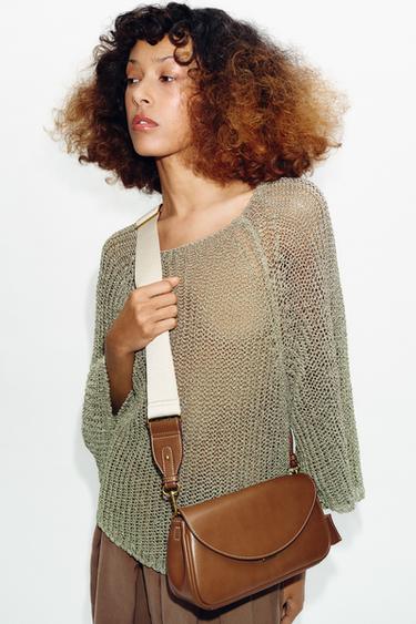 Zara LONG CROSSBODY BAG - Dark tan