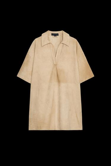 Zara SUEDE LEATHER DRESS ZW COLLECTION LIMITED EDITION - Beige - Image 0