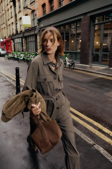 ROLL-UP SLEEVE SHIRT WITH BELT - camel by Zara