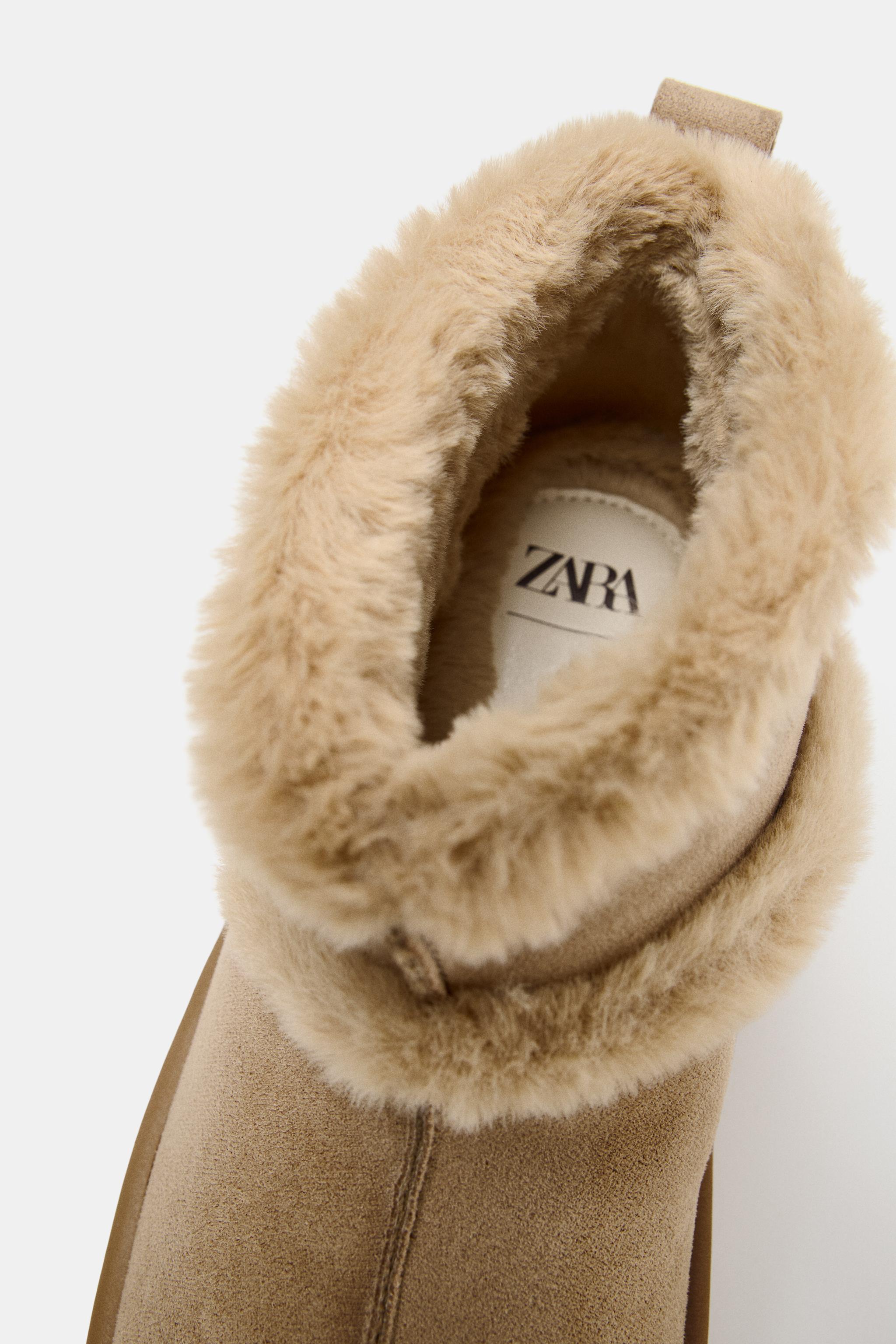 フェイクファーショートブーツ - ブラウン | ZARA Japan / 日本