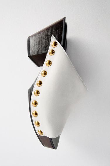 LIMITED EDITION LEATHER WEDGES WITH STUD DETAIL - White by Zara