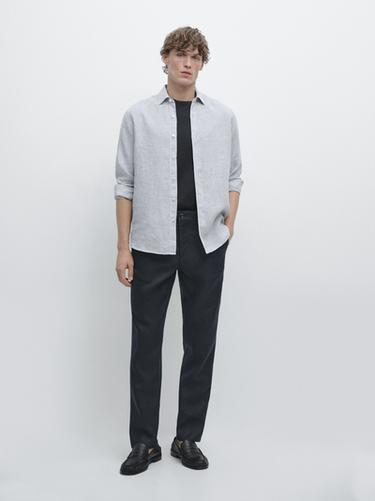 Zara Tapered fit linen trousers - Navy blue