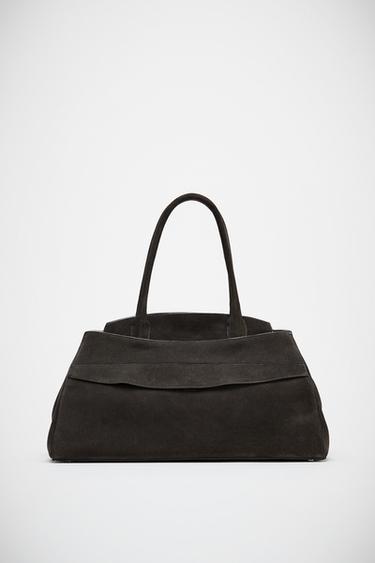 Zara SPLIT LEATHER SHOULDER BAG - Gray