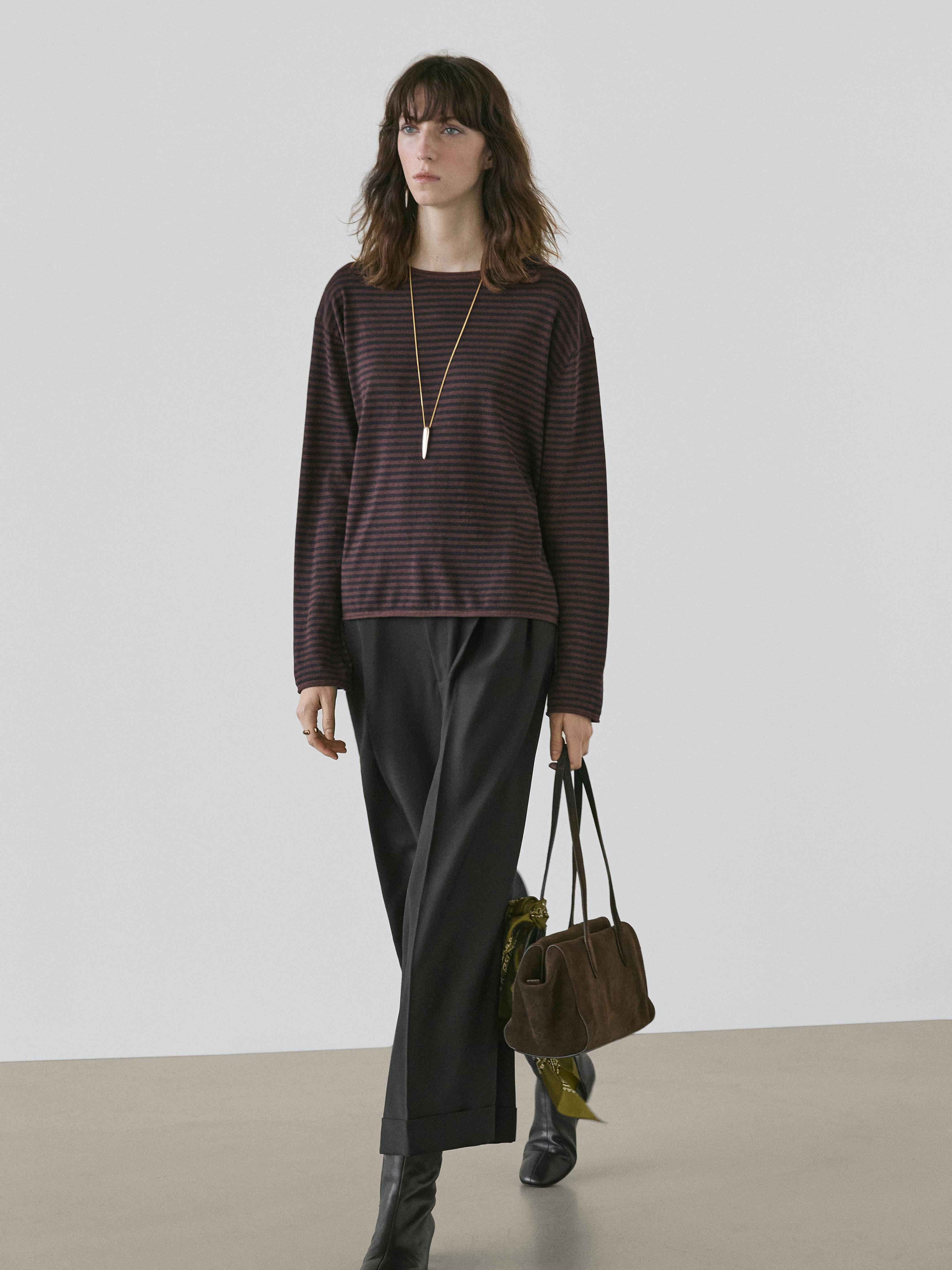 Striped cotton blend knit sweater