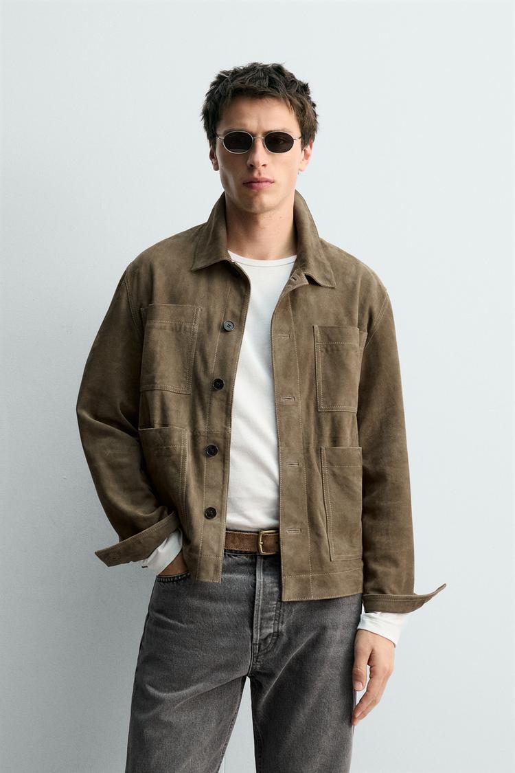 ZARA SUEDE LEATHER JACKET WITH POCKETS