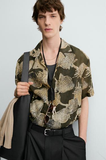 STRAWBERRY PRINT 100% RAMIE SHIRT - Khaki by Zara - Image 4