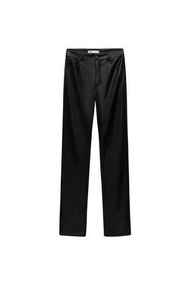 FAUX LEATHER FLARED SLIM PANTS
