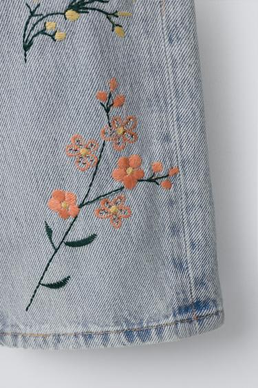 JEAN DROIT À FLEURS BRODÉES - Bleu de Zara - Image 4