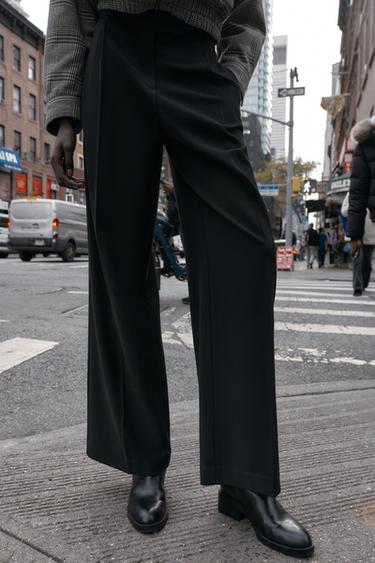 Zara HIGH-WAISTED WIDE-LEG PANTS - Black