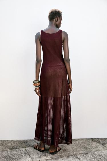 ROBE LONGUE EN MAILLE CÔTELÉE - Grenat de Zara - Image 4