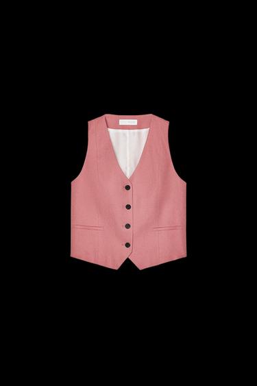 Zara LINEN TAILORED VEST - MARSALA - Image 0