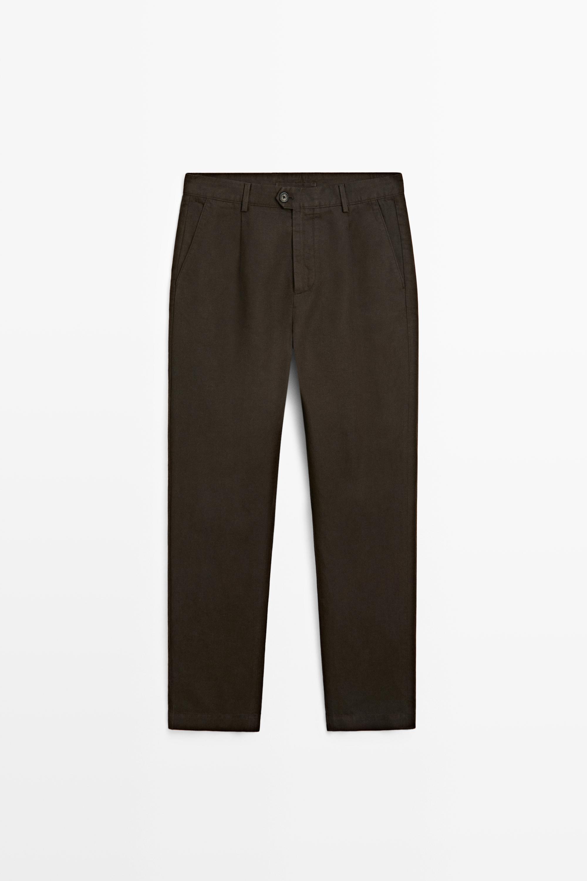 Straight-leg linen and cotton trousers with darts