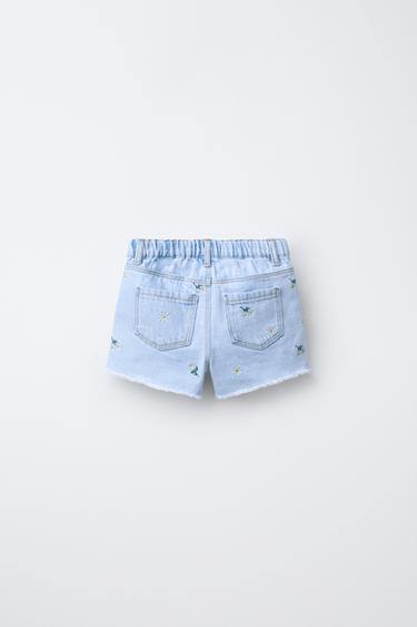 EMBROIDERED DAISY DENIM BERMUDA SHORTS - Blue by Zara - Image 1
