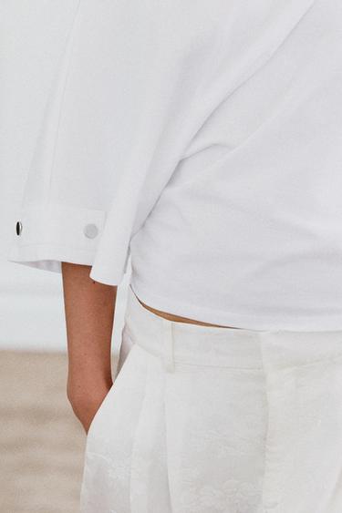 BOAT NECK T-SHIRT WITH BUTTONS - White by Zara