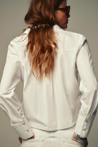 CHEMISE EN POPELINE AVEC SURPIQÛRES - Blanc de Zara - Image 4