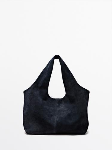 Zara Medium split leather shopper bag - Navy blue