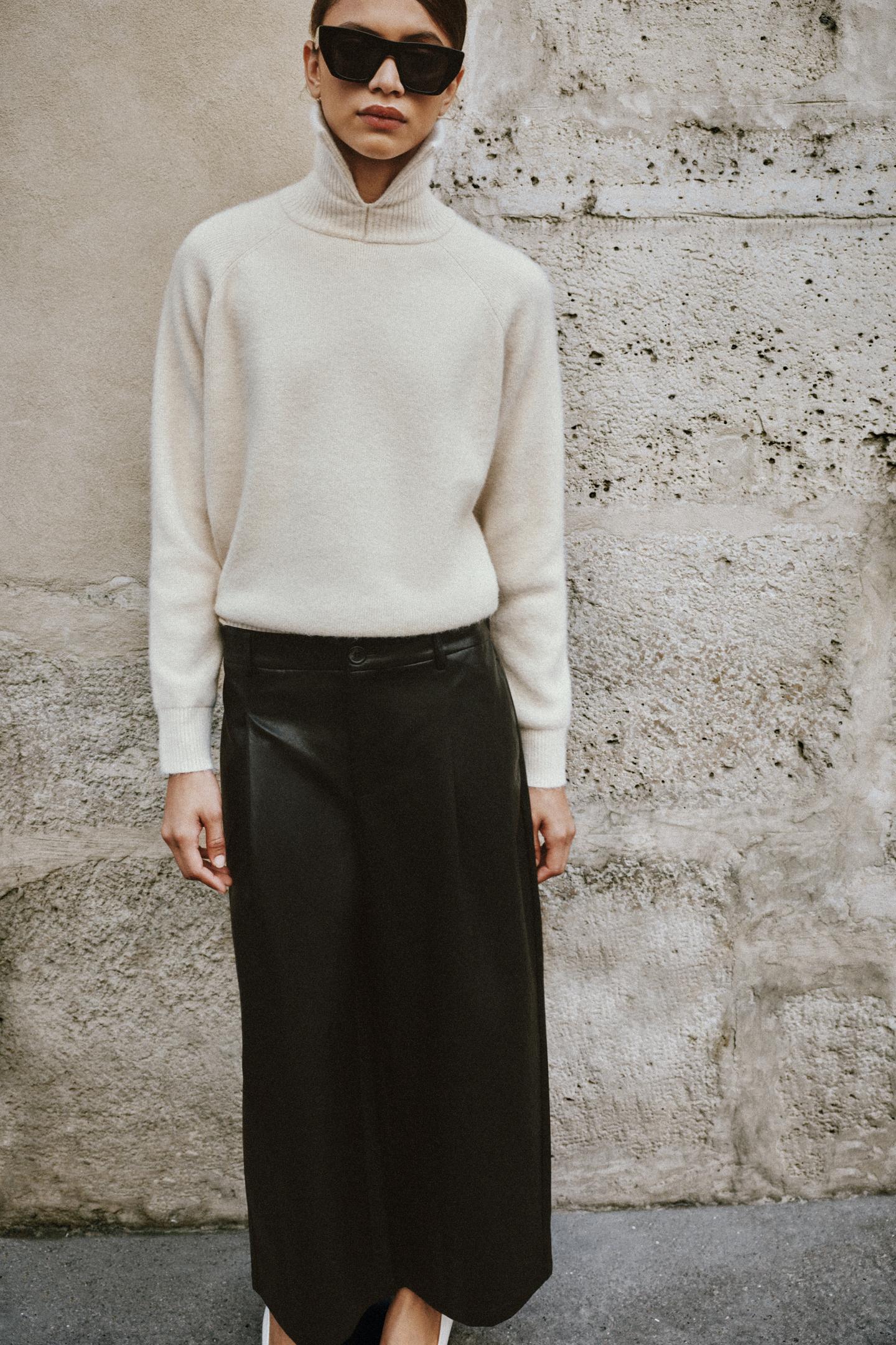 Женские брюки Zara Faux Leather Pleated Culotte, цвет: Чёрный — фото 2