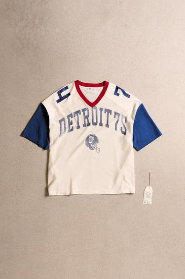 Zara RETRO VARSITY T-SHIRT - Ecru