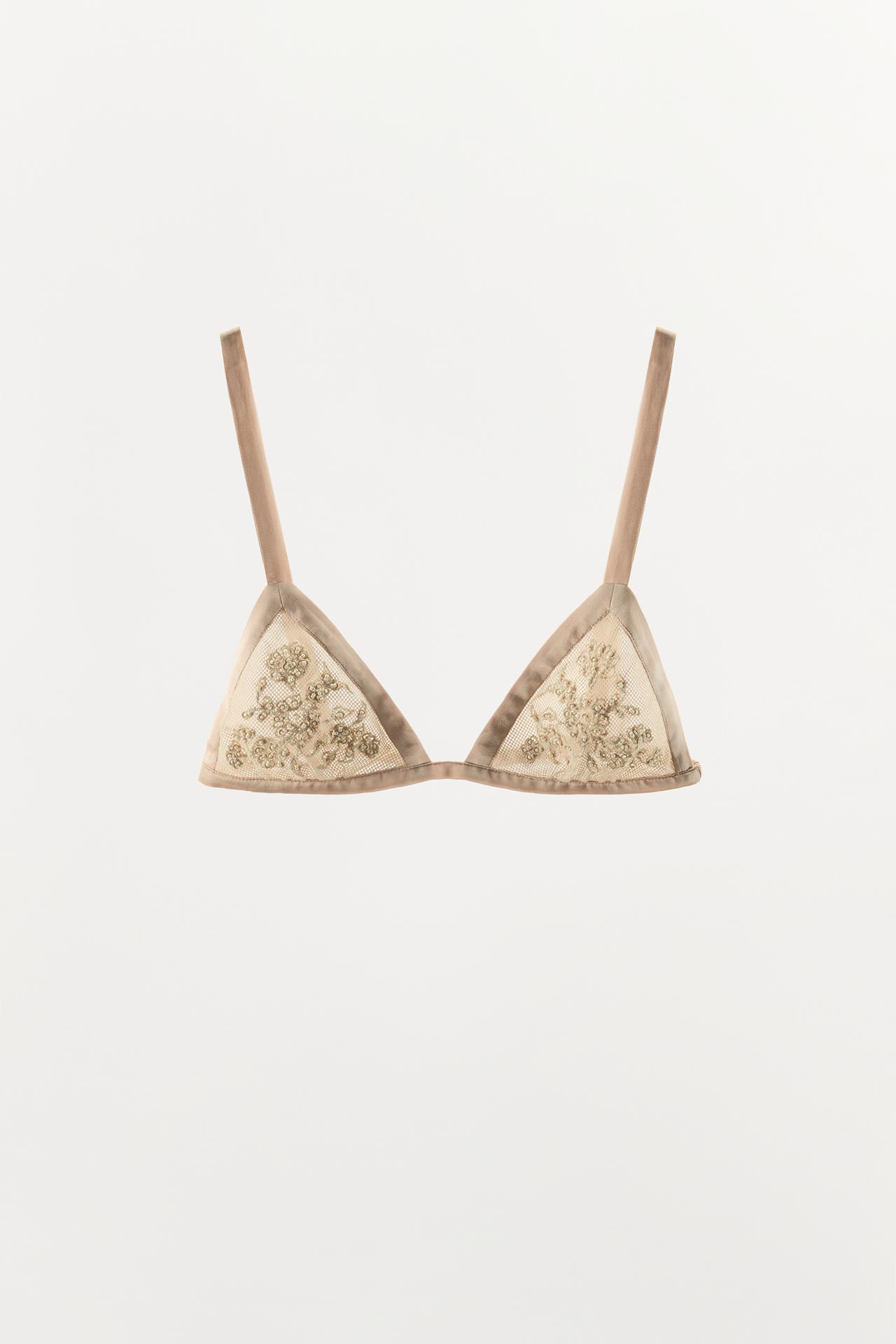 BEADED LACE TRIANGLE BRA — Light pink