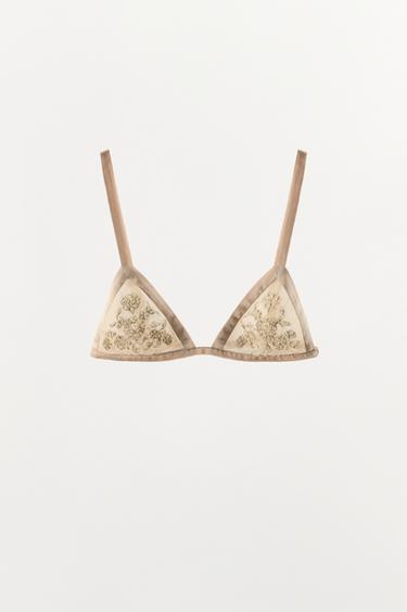 Zara BEADED LACE TRIANGLE BRA - Light pink