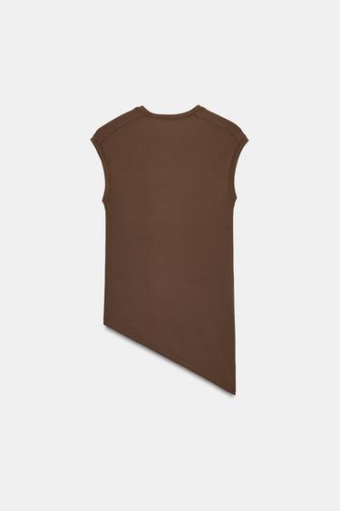 ASYMMETRIC SLEEVELESS T-SHIRT - Brown by Zara - Image 5