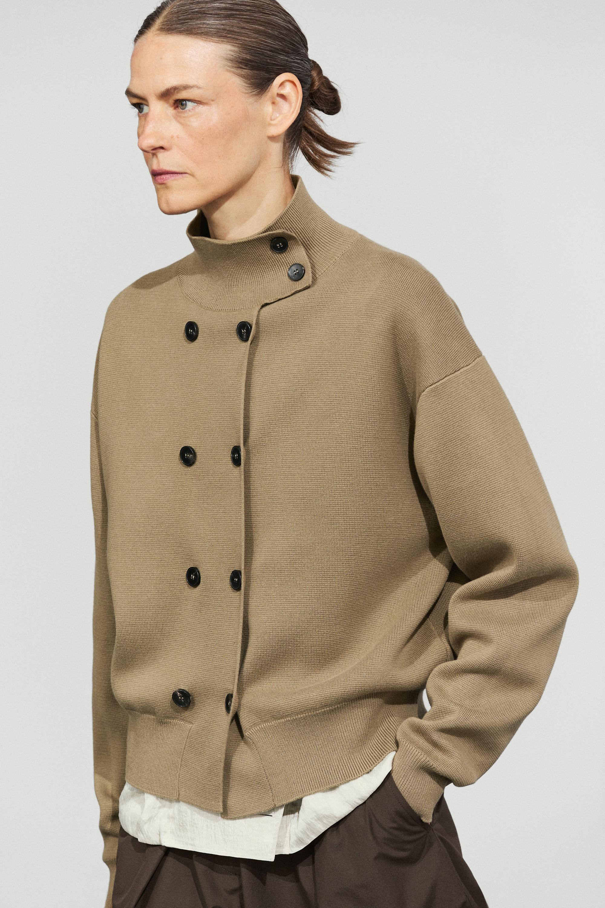 100% cotton double-breasted cardigan — Beige / Green