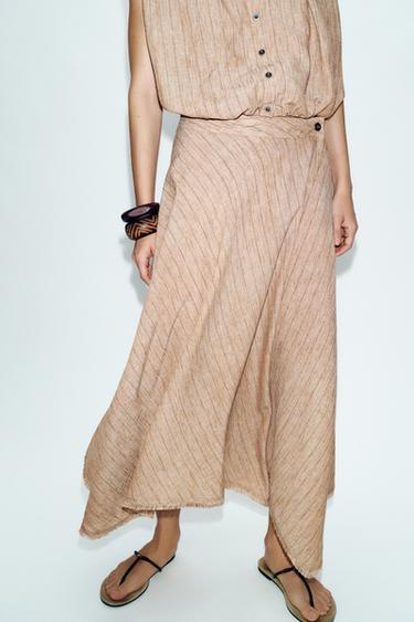 Zara ASYMMETRIC STRIPED SKIRT SET - Light brown