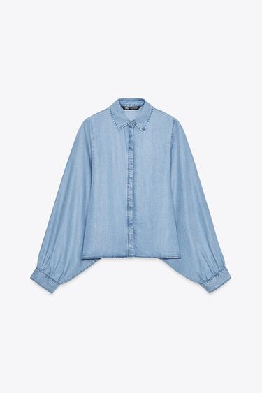 Zara FLOWY SHIRT - Blue - Image 0