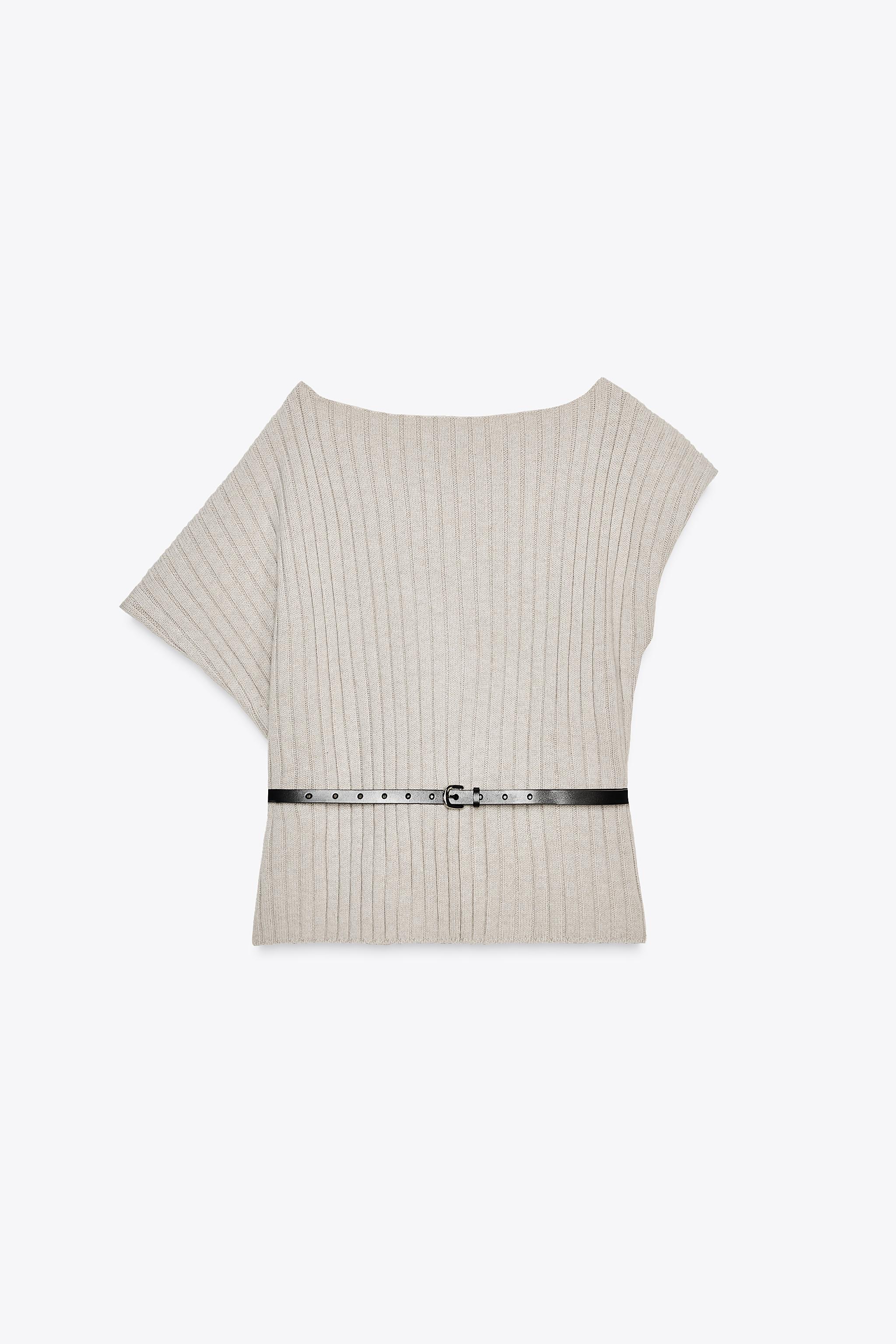 ウールベルト付きニットトップス - ライトグレー | ZARA Japan