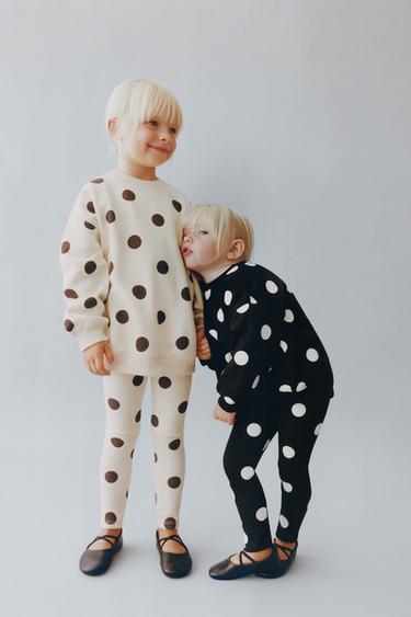 Zara POLKA DOT SWEATSHIRT - Ecru / Brown