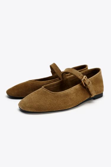 SPLIT SUEDE BALLERINAS - Dark tan by Zara - Image 5