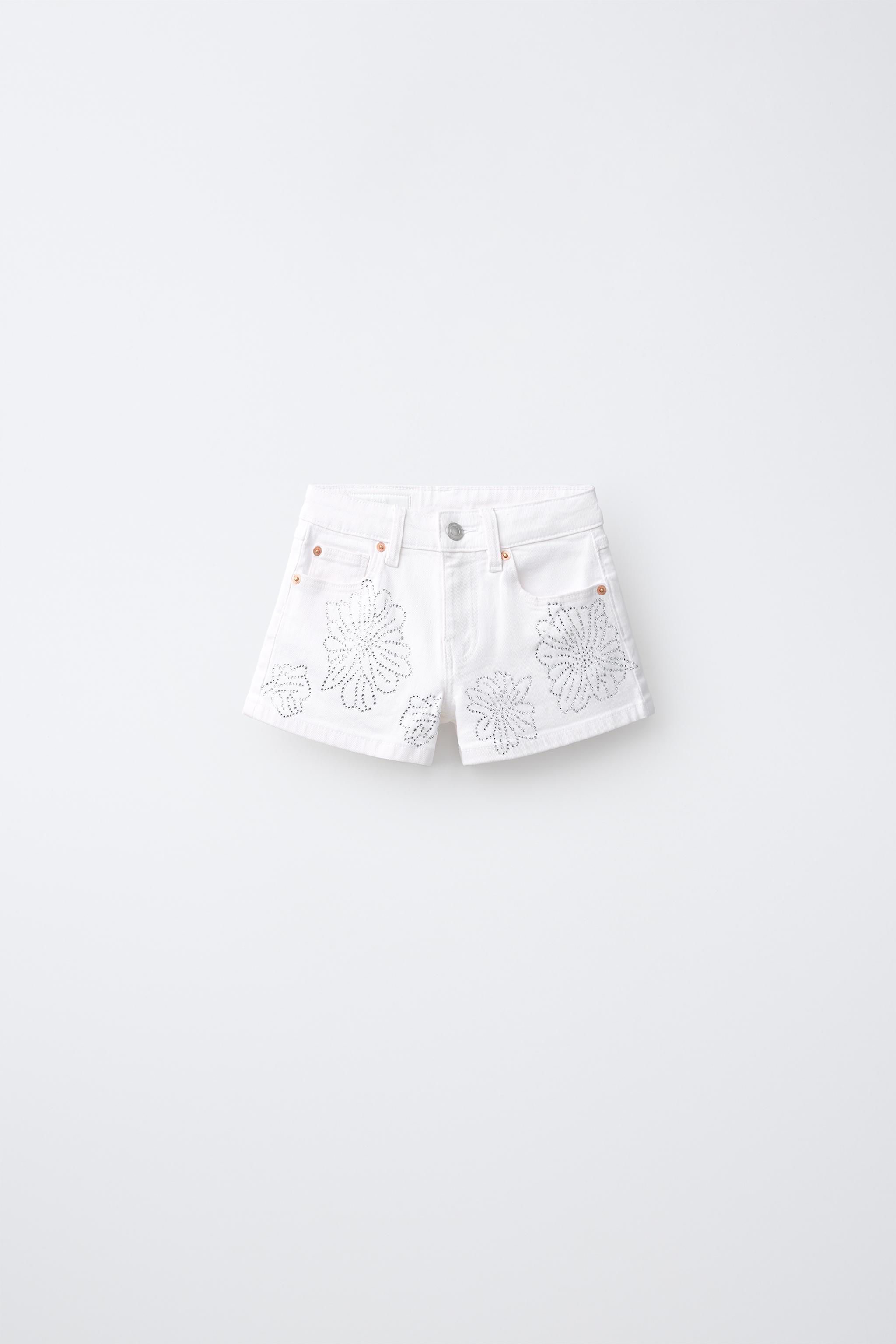 FLORAL RHINESTONE DENIM SHORTS