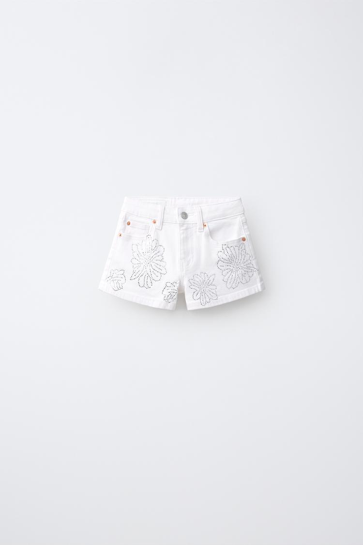 BERMUDA DENIM FLORES STRASS