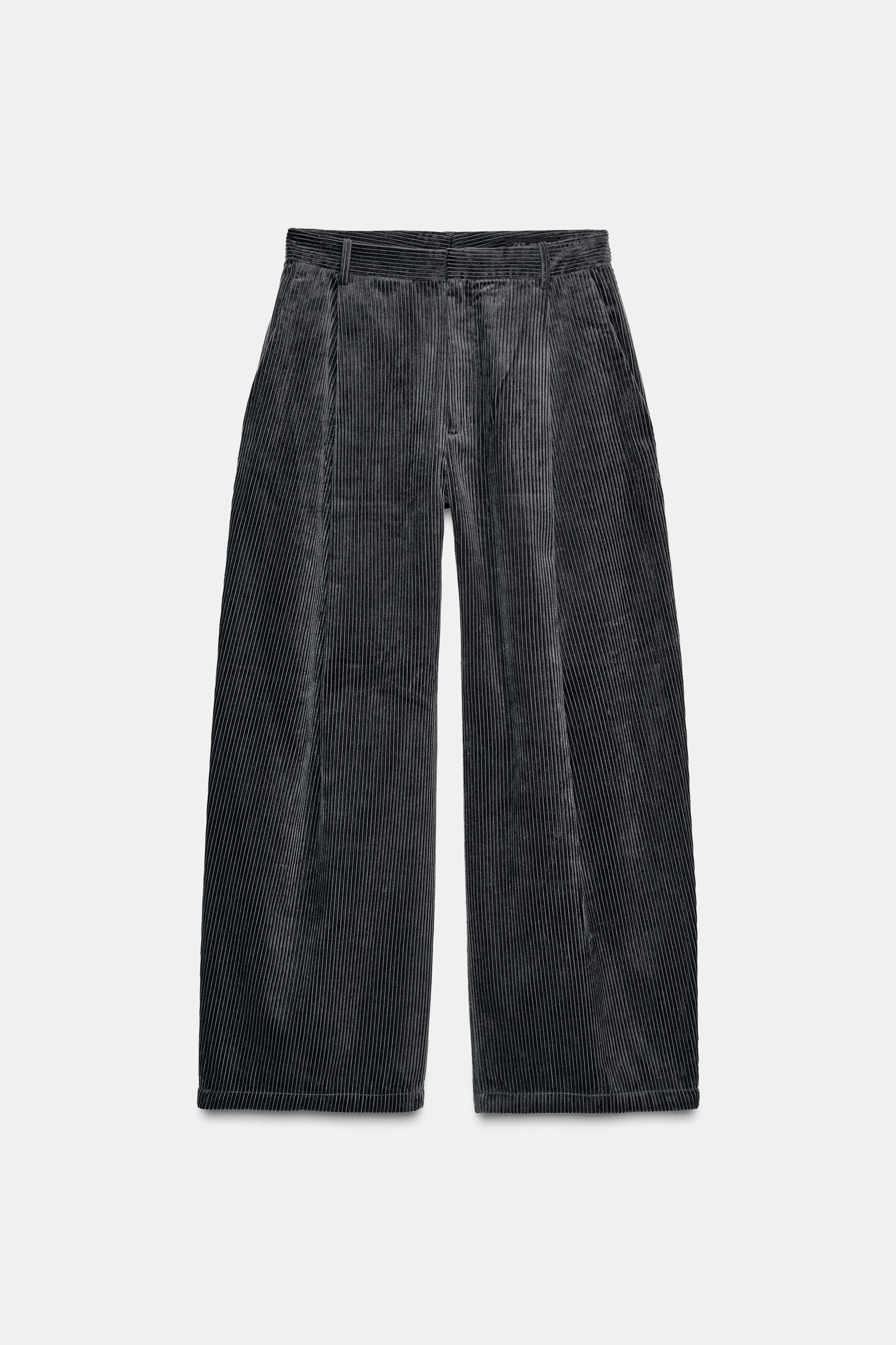 CALÇA DE CORDUROY COM PREGAS ZW COLLECTION - Petróleo | ZARA Brasil