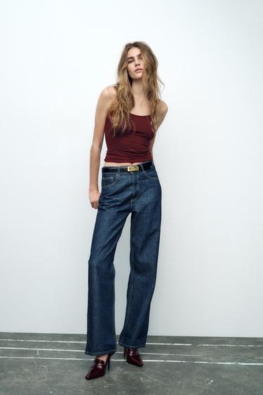 Zara POLYAMIDE SPAGHETTI STRAP CAMISOLE - Burgundy