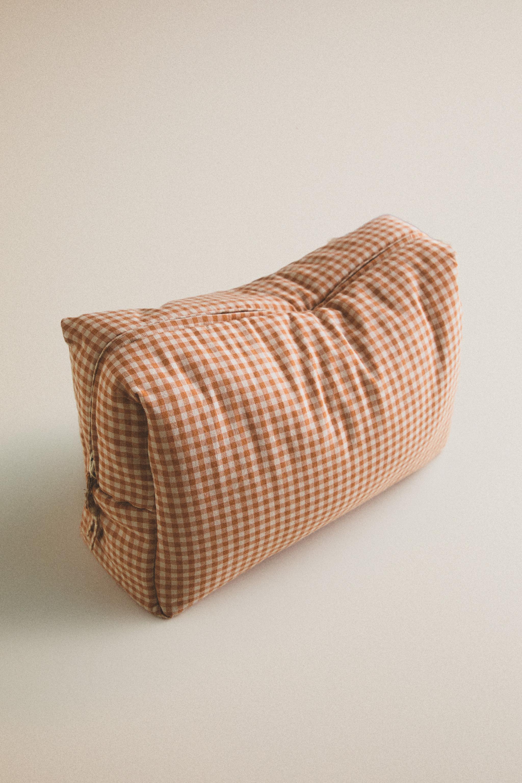 GINGHAM COTTON BABY MAKEUP BAG — Dark orange