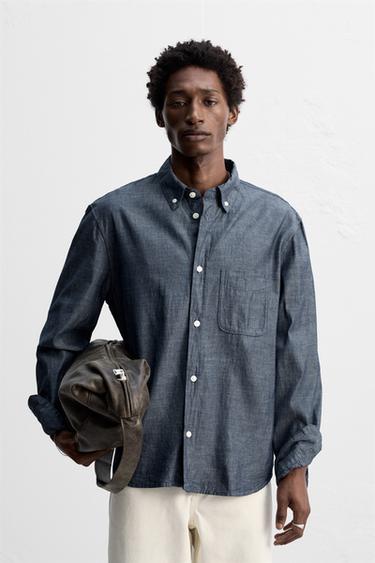 Zaras STRUKTURSKJORTA I CHAMBRAY - Blå