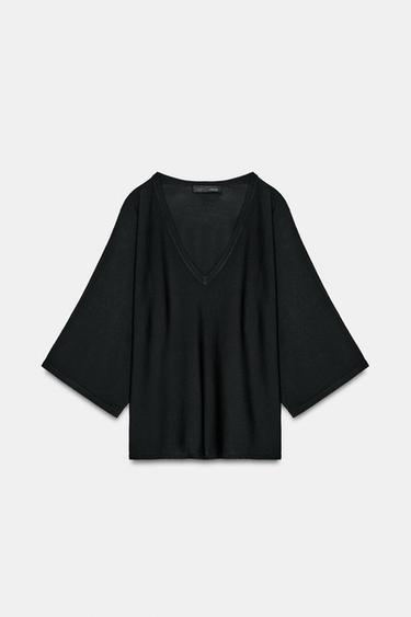 Zara V領垂墜針織衫 - 黑色