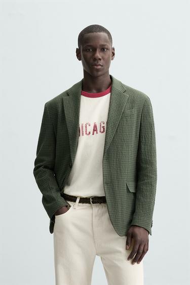 Zara HOUNDSTOOTH BLAZER - Khaki