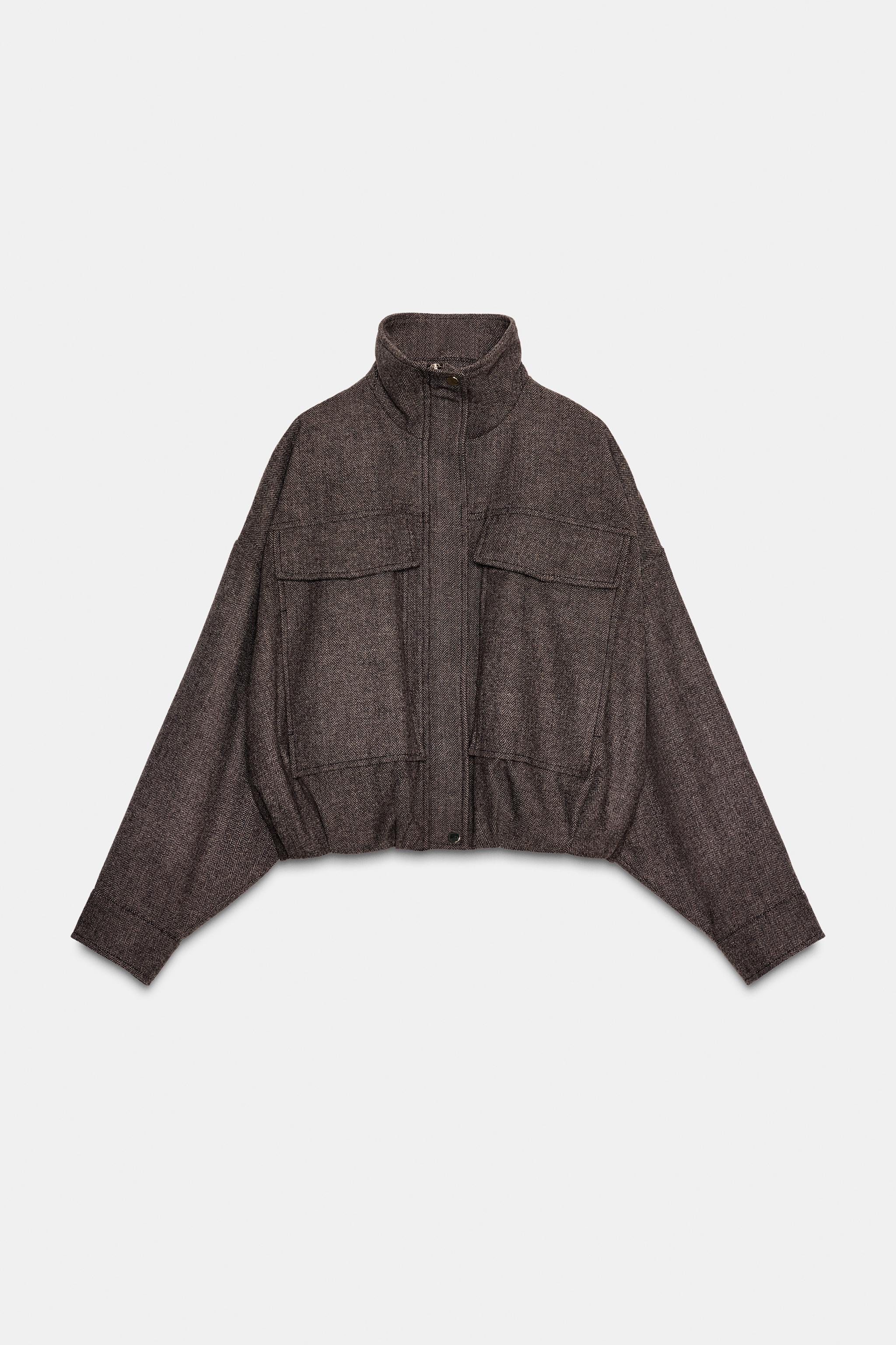 HERRINGBONE BALLOON BOMBER JACKET - Brown | ZARA Spain