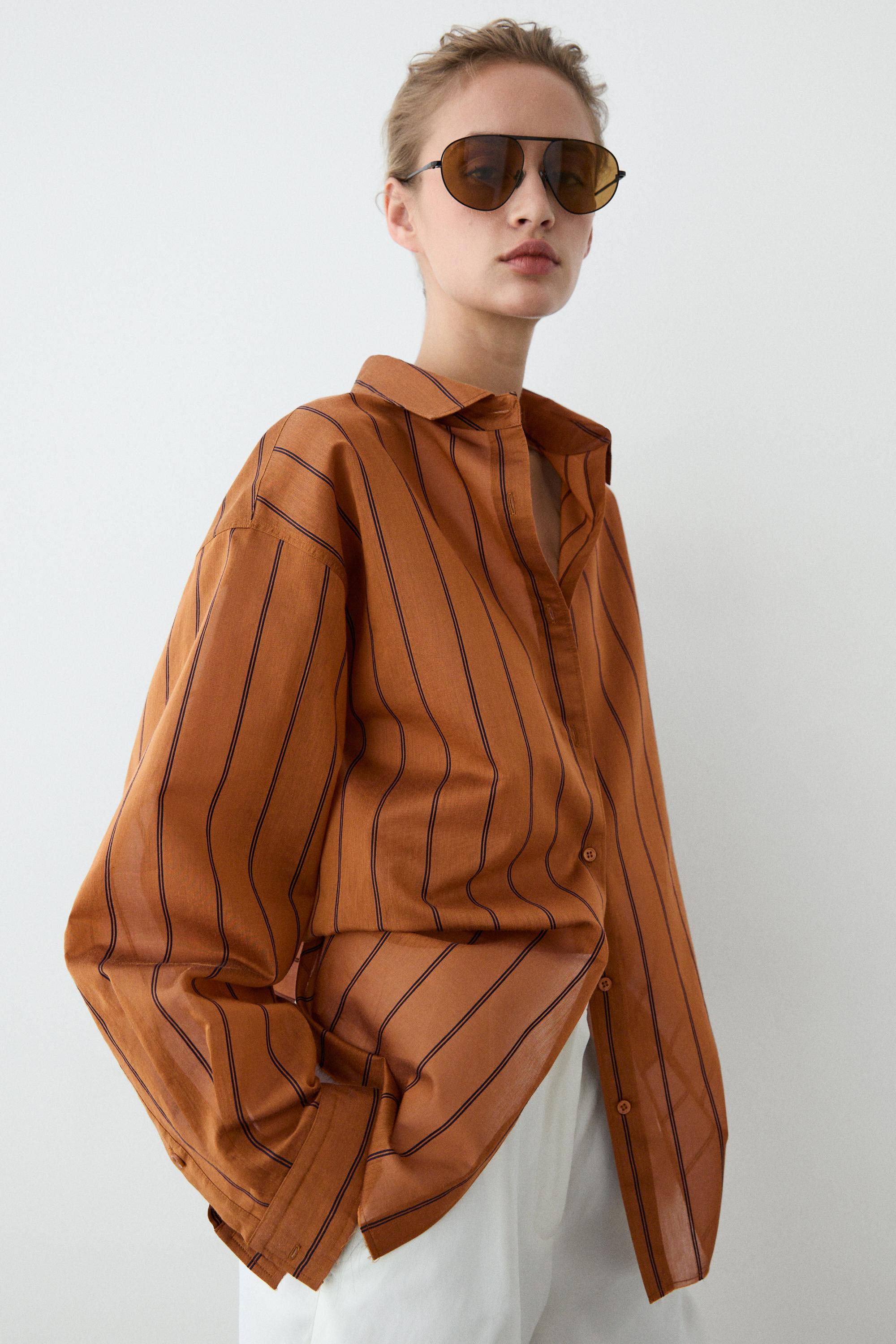 Striped fluid cotton and silk blend shirt — Orange